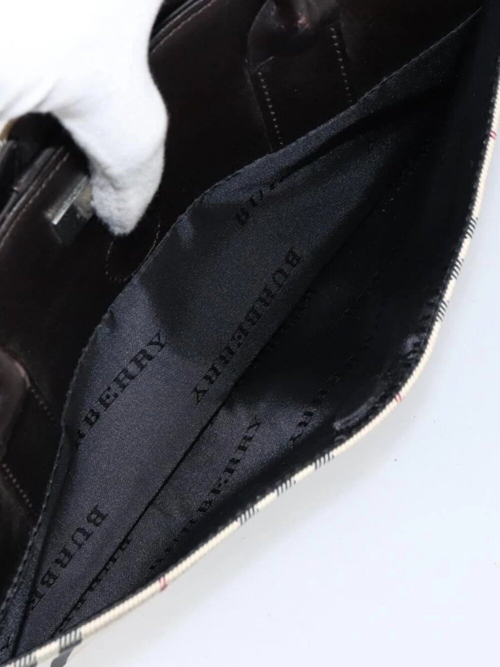 BURBERRY Nova Check Hand Bag Canvas Beige Silver Auth ka313 - Picture 11 of 16